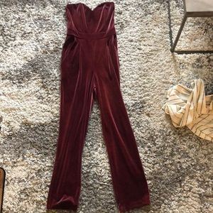 Express Burgundy Velvet Jumpsuit